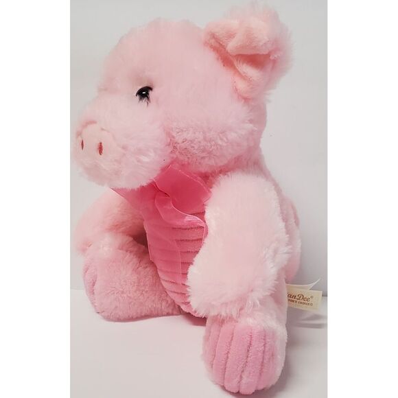 Dan Dee Pink Pig Stuffed w/Bow Plush Animal Pig Ribbed Curly Tail Super Soft Fur - Picture 6 of 14